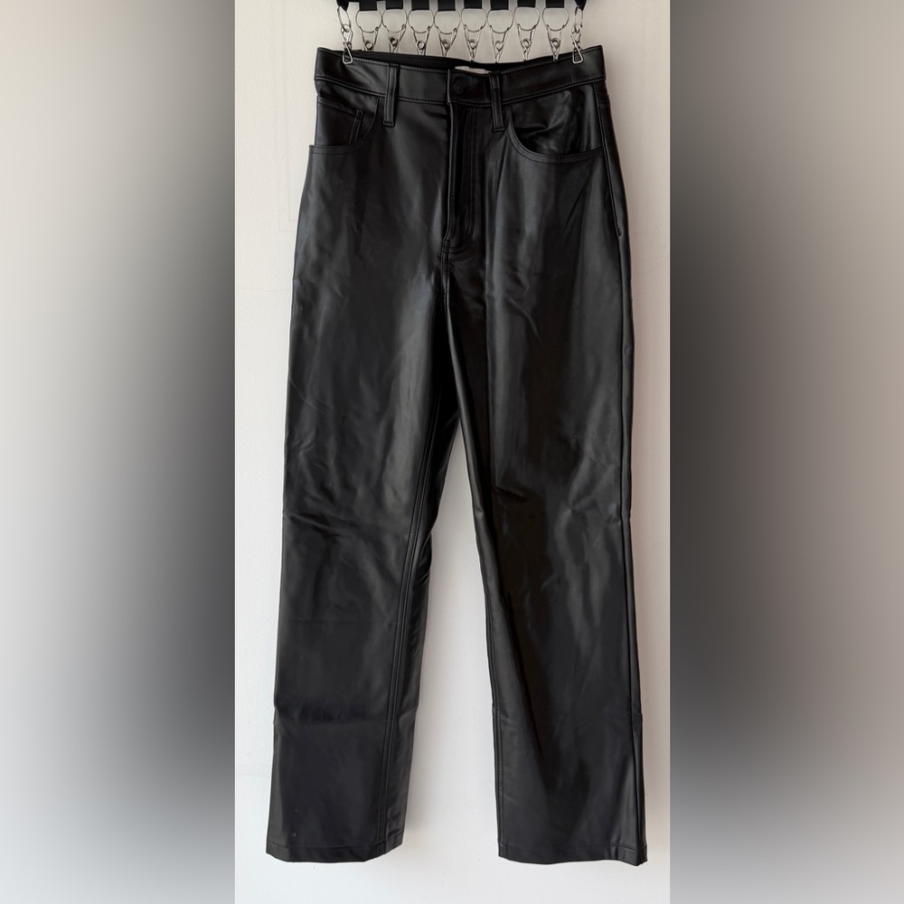 Abercrombie & Fitch 90s Straight Ultra High Rise Vegan Leather Pants Black 27S
